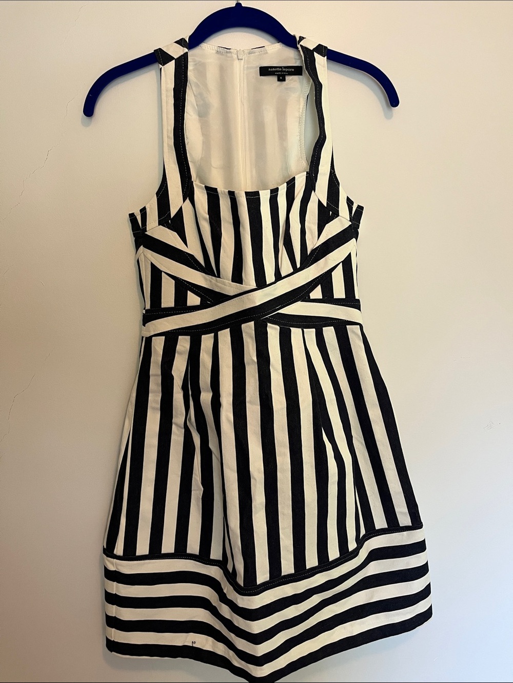 Black & White Striped Sleeveless Fit-and-Flare Dress Nanette Lepore